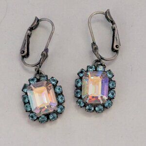 LIZ PALACIOS AB Stone Blue Rhinestones Silver Tone Dangle Pierced Earrings